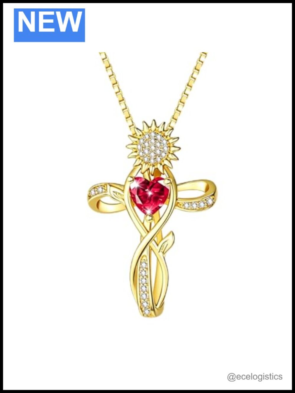 Gold Plated Sunflower Cross Pendant Necklace